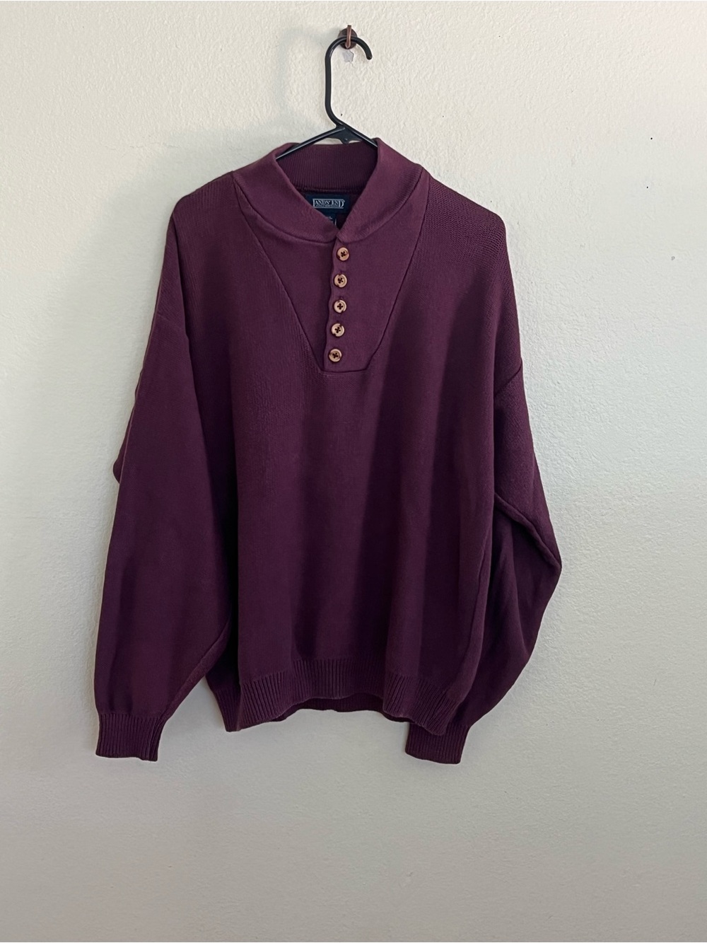Lands’ End Vintage Henley Maroon Color 5-Button Sweater Pullover Size Medium